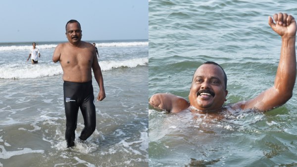 ആഴക്കടൽ നീന്തി ഭിന്നശേഷിക്കാരൻ; ഷാജിയുടെ നീന്തൽ പ്രകടനം കാണികൾക്ക് അത്ഭുതമായി, അഭിന്ദനം