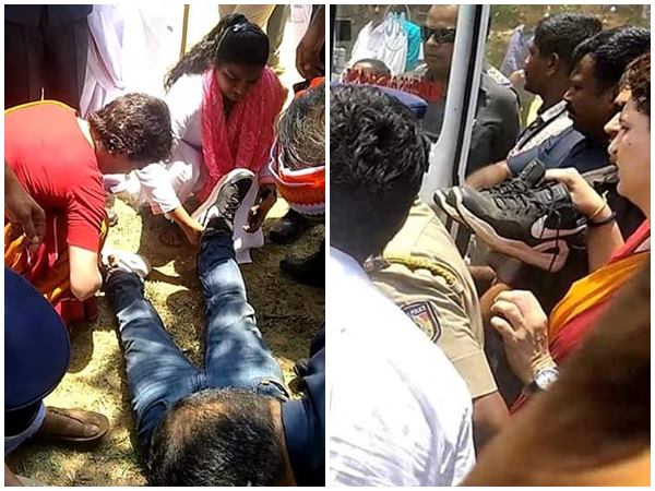 ചെരിപ്പ് കയ്യിലേന്തി പ്രിയങ്ക