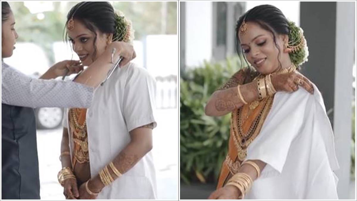 വിവാഹ വസ്ത്രത്തിന് മുകളില്‍ കോട്ട് 