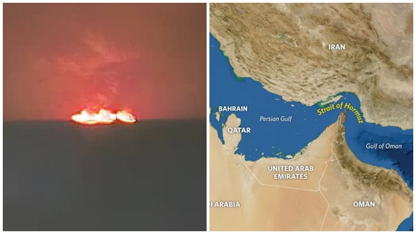oman uae iran border ship fire-