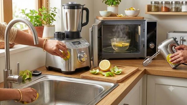 Lemon peels used for eco-friendly kitchen cleaning