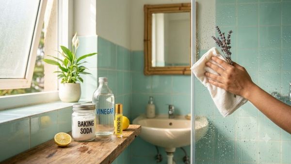 Natural cleaning supplies for a sparkling clean bathroom