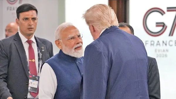 Donald Trump greets Narendra Modi at G7 Summit 2026 Donald Trump greets Narendra Modi at G7 Summit 2026