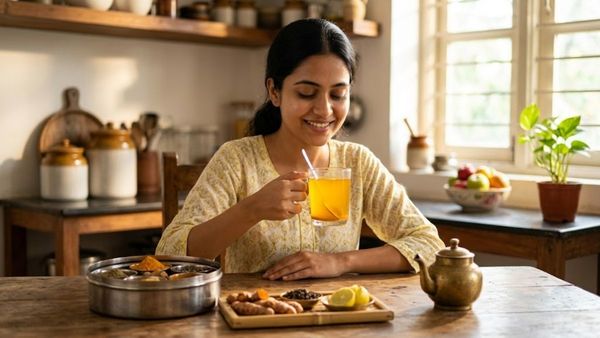 Glass of turmeric water for natural glowing skin