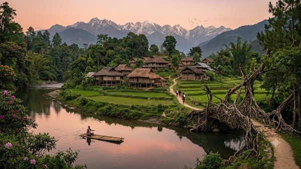 Aerial view of a serene offbeat Indian village