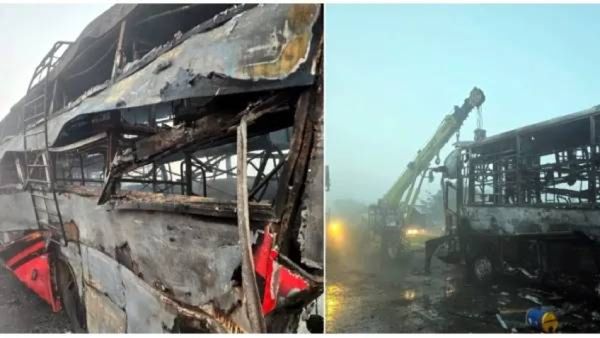 यमुना एक्सप्रेसवेवर काळजाचा थरकाप: दाट धुक्यामुळे 11 वाहनांचा साखळी अपघात; 13 जणांचा होरपळून मृत्यू