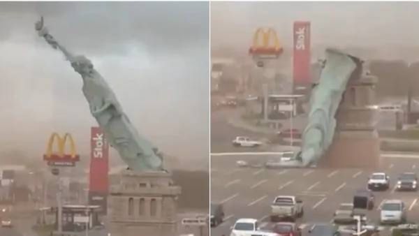Statue of Liberty : ब्राझीलमध्ये तुफान ‘स्टॅच्यू ऑफ लिबर्टी' पत्त्यासारखी कोसळली! बघा VIDEO
