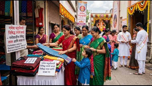 Devotee wearing traditional clothing celebrating Ganesh Utsav festival