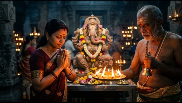 Devotee chanting 10 powerful Ganesh mantras for home positivity Devotee chanting 10 powerful Ganesh mantras for home positivity