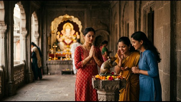 Devotee whispering a wish in Ganesha idol mouse ear Devotee whispering a wish in Ganesha idol mouse ear