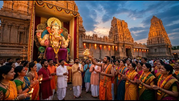 Stunning 16-foot eco-friendly Ganesha made from flower waste