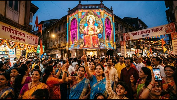 Digital 3D projection mapping decoration at Ganesh Festival
