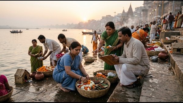 Family performing eco-friendly Ganpati Visarjan at home