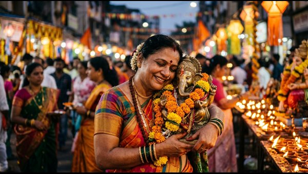 Devotees tearfully bidding farewell to Lord Ganesha idol