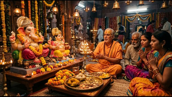 Lord Ganesha humbling the wealthy god Kubera