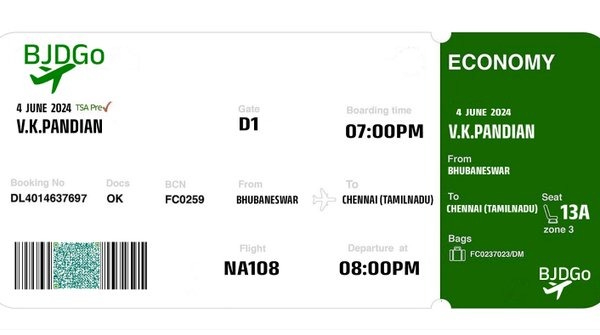 BJDGo flight ticket for VK Pandian