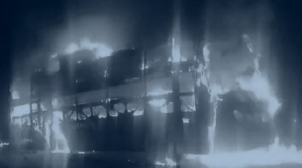 bus catches fire in kalahandi