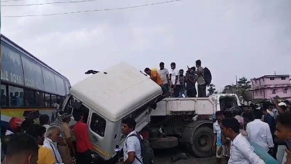 Bus-truck head-on collision
