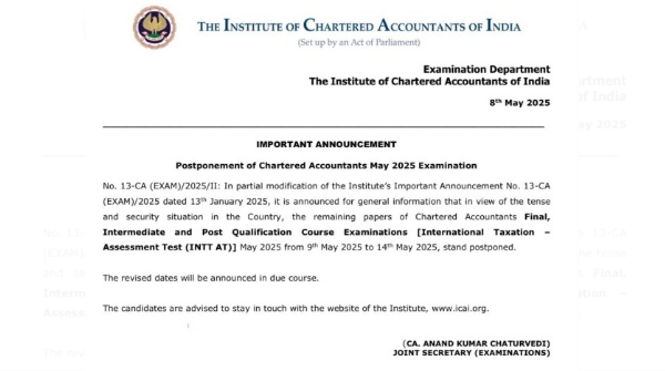Chartered Accountant final exam postponed