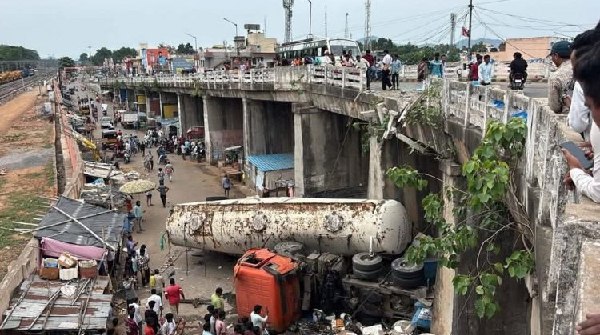 Bauxite Tanker Crashes Off Rayagada Overbridge