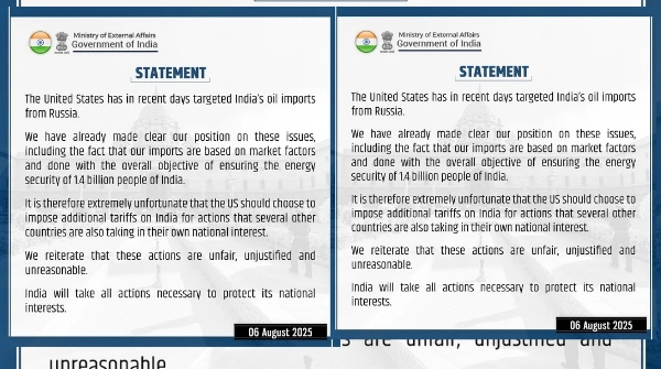 Ministry of External Affairs issues statement after Trump s new tariffs