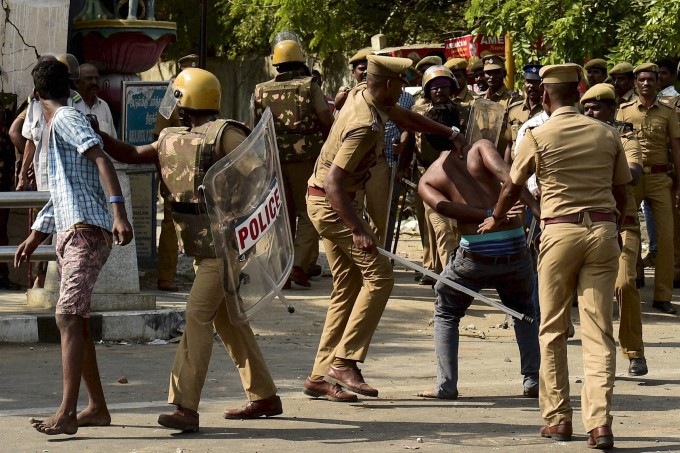 PHOTOS: Police Use Force To Break Chennai Marina Jallikattu Protest