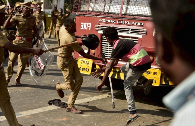 PHOTOS: Police Use Force To Break Chennai Marina Jallikattu Protest