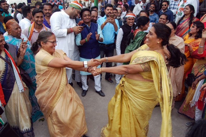 Congress Supporters And Workers Celebrate Party's Victory