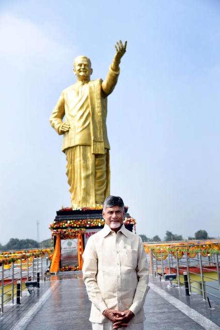 AP CM N Chandrababu Naidu Unveils Tallest NTR Statue In Sattenapalli