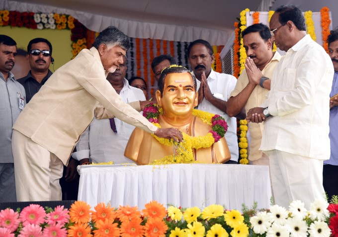 AP CM N Chandrababu Naidu Unveils Tallest NTR Statue In Sattenapalli