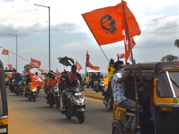 LDF supporters celebrates party's victory in the Kerala local body elections