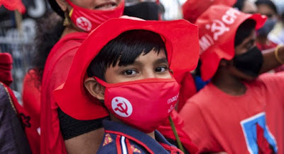 LDF supporters celebrates party's victory in the Kerala local body elections