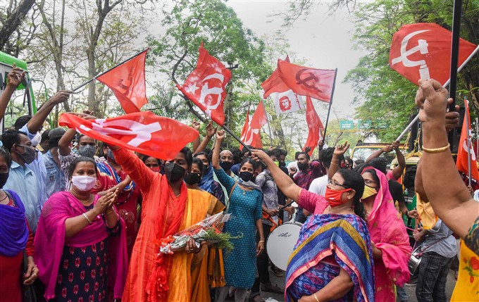 LDF supporters celebrates party's victory in the Kerala local body elections