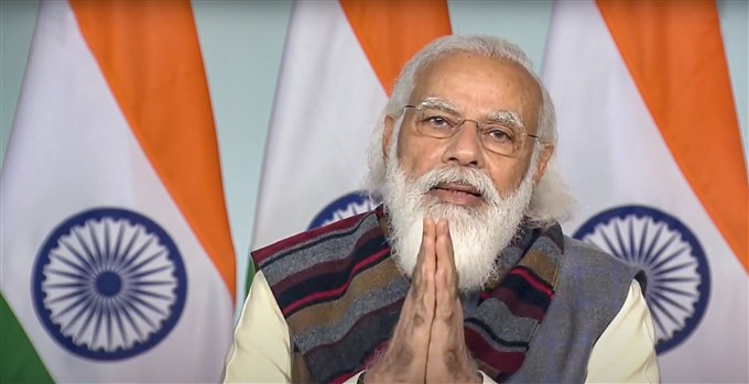PM Modi addresses the farmers of Madhya Pradesh, in New Delhi