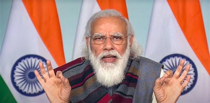 PM Modi addresses the farmers of Madhya Pradesh, in New Delhi