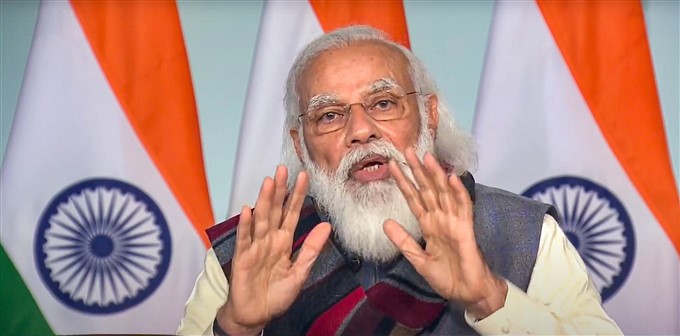 PM Modi addresses the farmers of Madhya Pradesh, in New Delhi