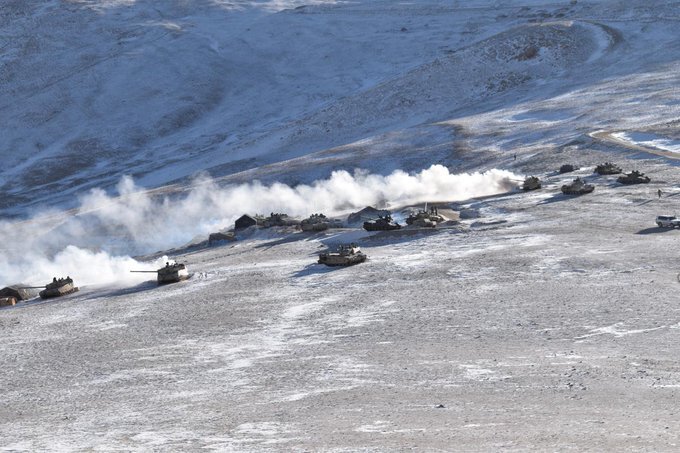 Indian and Chinese troops and tanks disengaging from Pangong lake In Ladakh