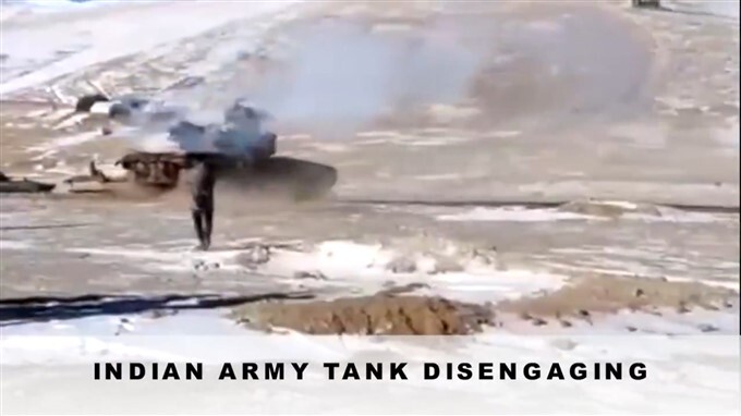 Indian and Chinese troops and tanks disengaging from Pangong lake In Ladakh