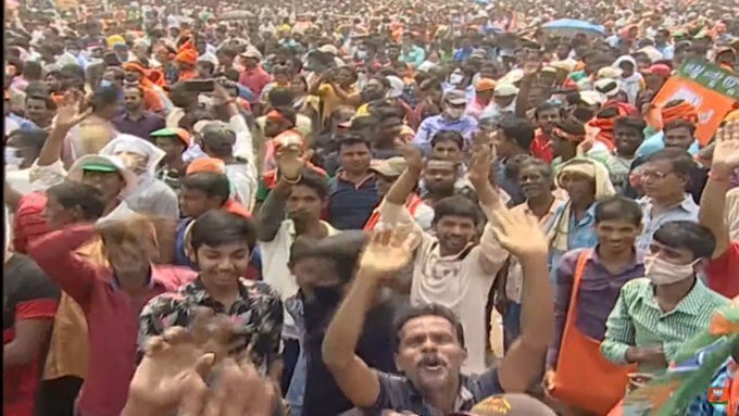 പശ്ചിമബംഗാളിലെ ഖരഗ്പൂരില്‍ ബിജെപിയുടെ തെരഞ്ഞെടുപ്പ് റാലിയില്‍ പ്രധാനമന്ത്രി സംസാരിക്കുന്നു, ചിത്രങ്ങള്‍