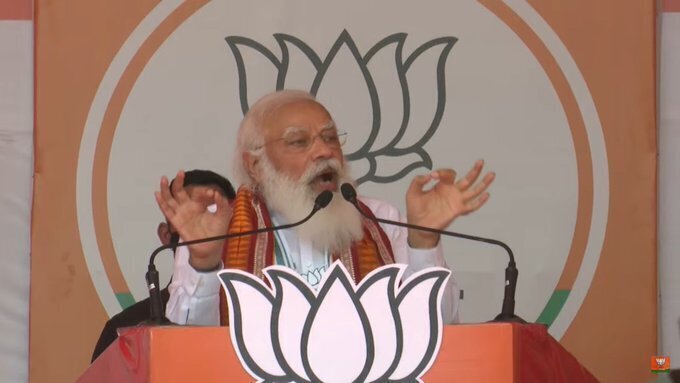 പശ്ചിമബംഗാളിലെ ഖരഗ്പൂരില്‍ ബിജെപിയുടെ തെരഞ്ഞെടുപ്പ് റാലിയില്‍ പ്രധാനമന്ത്രി സംസാരിക്കുന്നു, ചിത്രങ്ങള്‍
