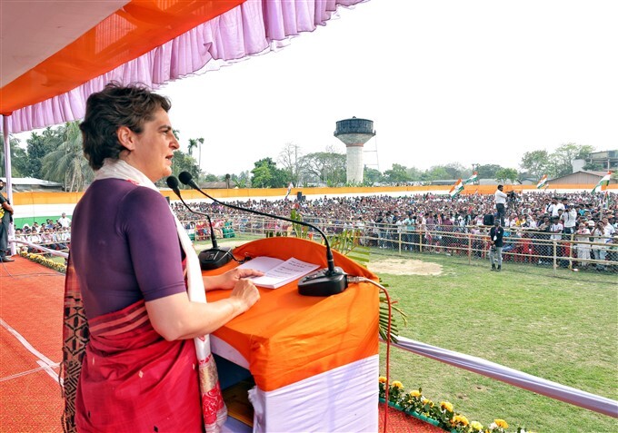 Congress leader Priyanka Gandhi during election campaign rally In Assam