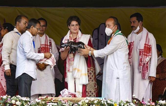 Congress leader Priyanka Gandhi during election campaign rally In Assam