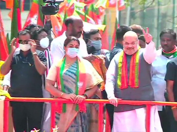HM Amit Shah During A roadshow In Tamil Nadu