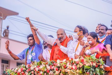 HM Amit Shah During A roadshow In Tamil Nadu