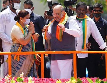 HM Amit Shah During A roadshow In Tamil Nadu
