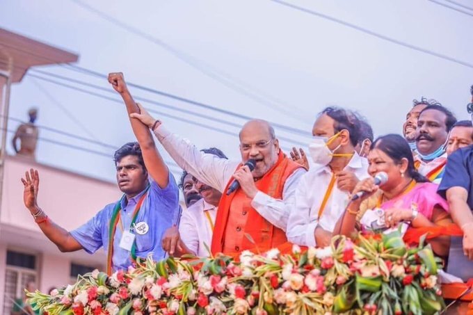 HM Amit Shah During A roadshow In Tamil Nadu