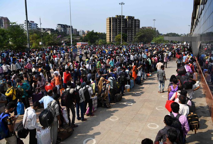 Passengers at Lokmanya Tilak Terminus in Mumbai
