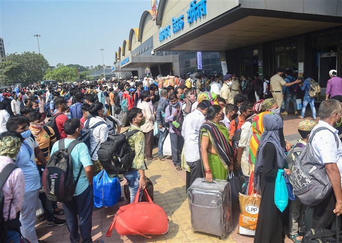 Passengers at Lokmanya Tilak Terminus in Mumbai