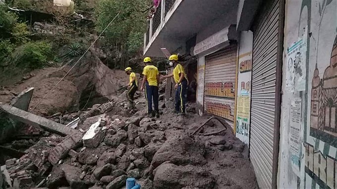 Rescue and relief operation After Several houses and shops damaged due to cloudburst In Uttarakhand