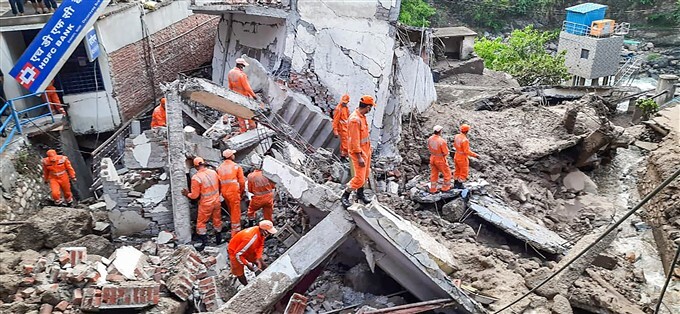 Rescue and relief operation After Several houses and shops damaged due to cloudburst In Uttarakhand